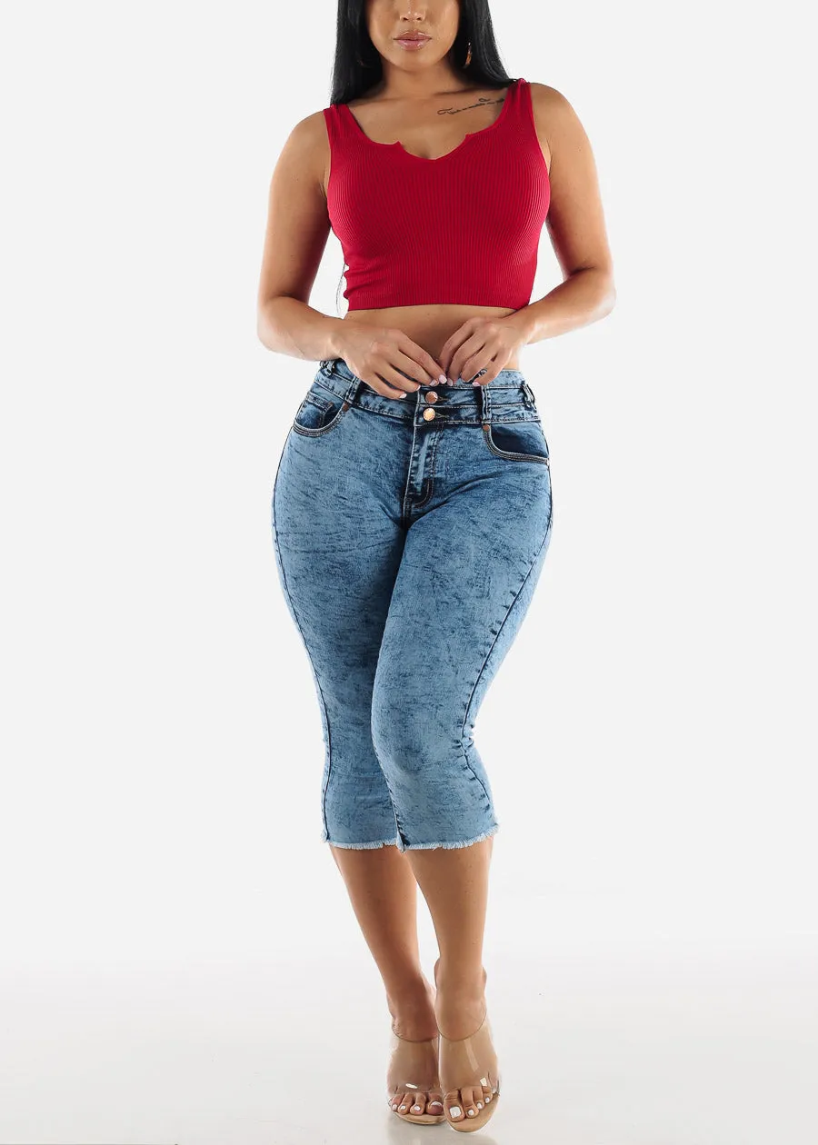 High Waisted Acid Wash Butt Lift Denim Capris sold by Moda product image thumbnail 5