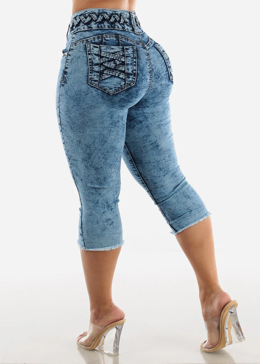 High Waisted Acid Wash Butt Lift Denim Capris sold by Moda product image thumbnail 4
