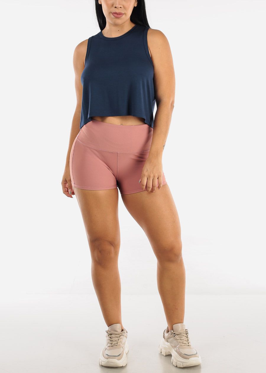 MONO B Activewear Sleeveless Flowy Cropped Tank Top Navy sold by Moda product image thumbnail 2