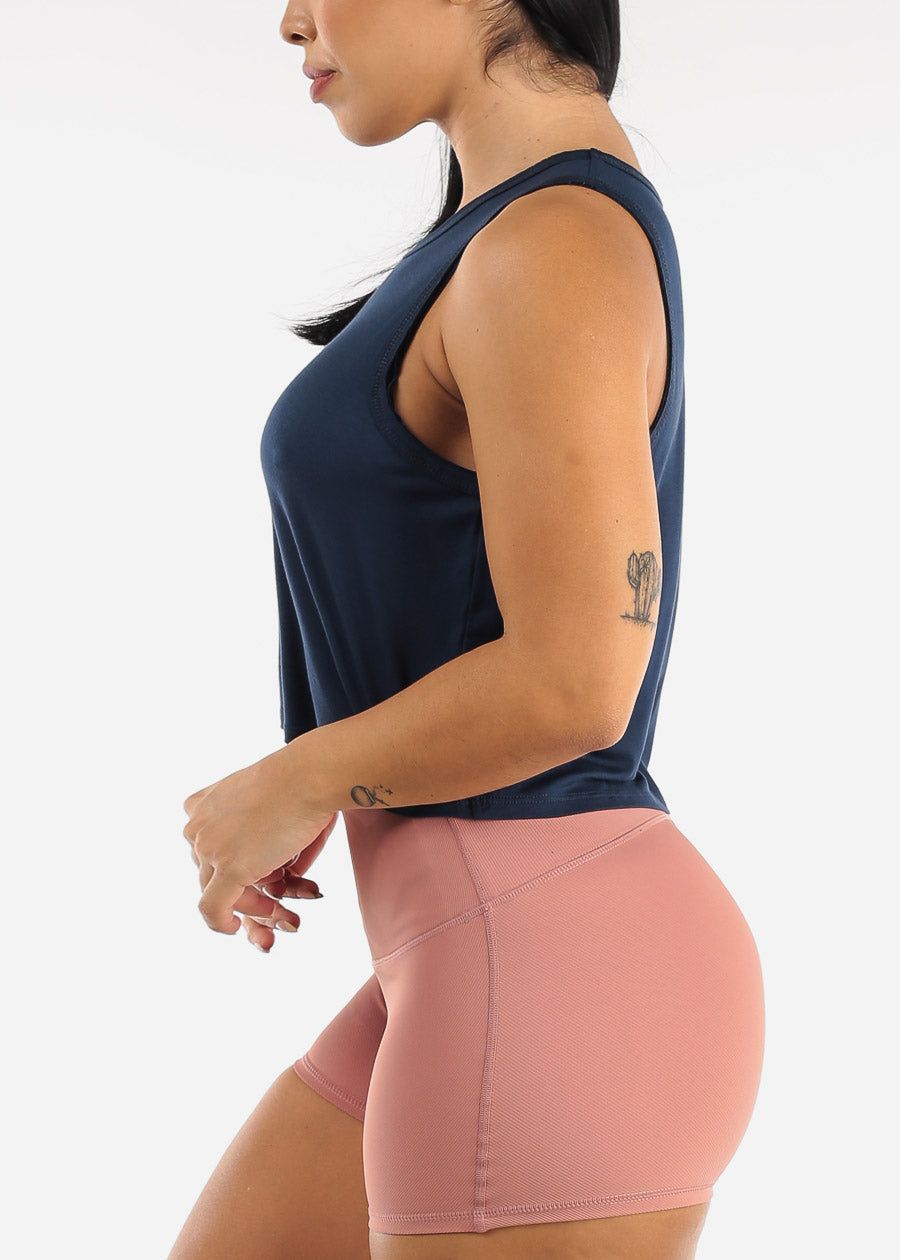 MONO B Activewear Sleeveless Flowy Cropped Tank Top Navy sold by Moda product image thumbnail 3