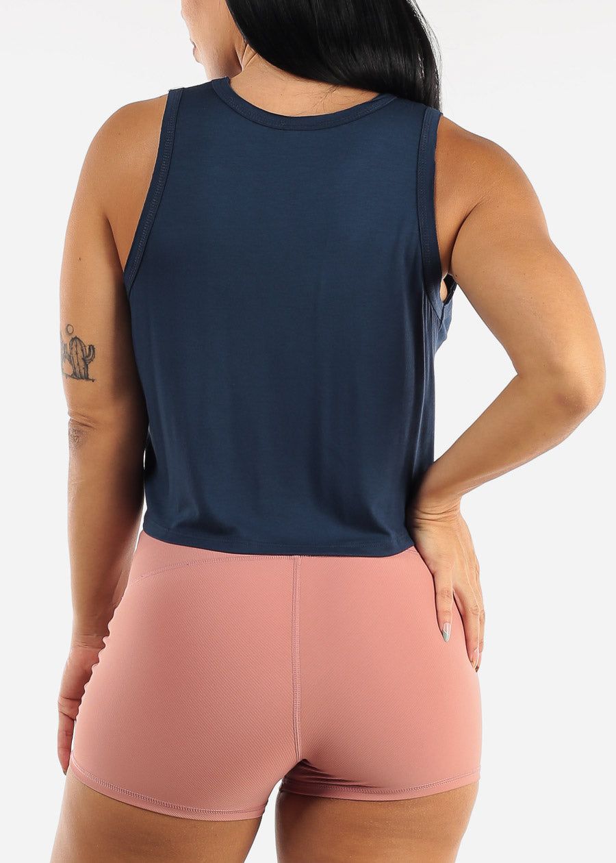 MONO B Activewear Sleeveless Flowy Cropped Tank Top Navy sold by Moda product image thumbnail 4