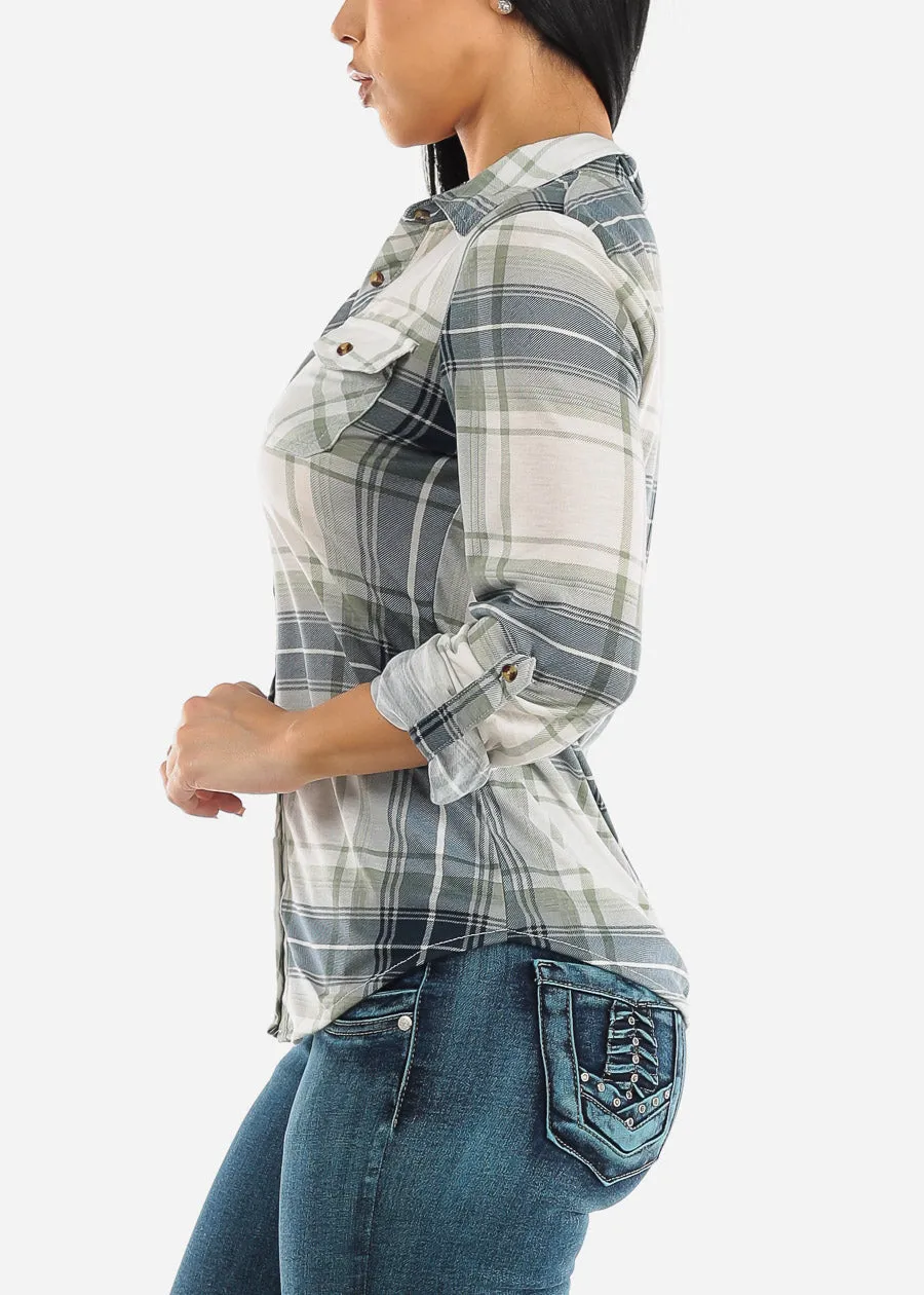 Long Sleeve Button Up Plaid Shirt Sage & Ivory sold by Moda product image thumbnail 3