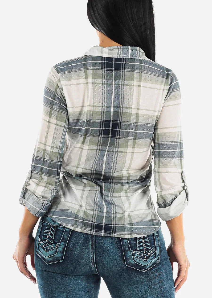 Long Sleeve Button Up Plaid Shirt Sage & Ivory sold by Moda product image thumbnail 4