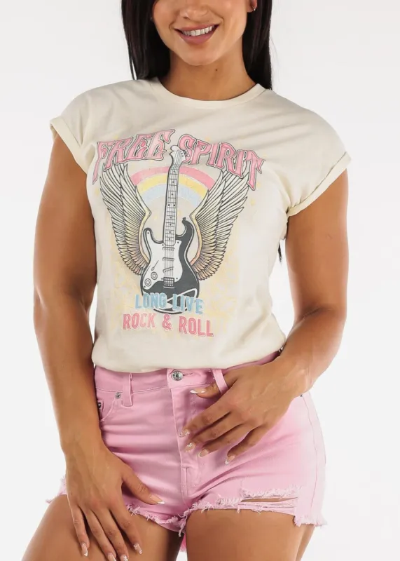 Vintage White Rock & Roll Free Spirit Graphic Tee sold by Moda