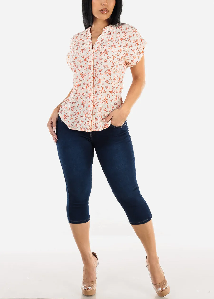 Floral Short Sleeve Button Up Woven Top Ivory sold by Moda product image thumbnail 2