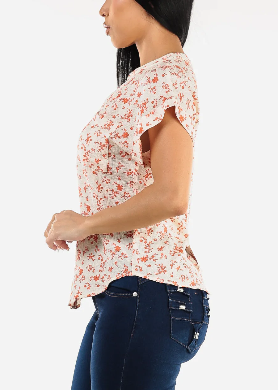 Floral Short Sleeve Button Up Woven Top Ivory sold by Moda product image thumbnail 3