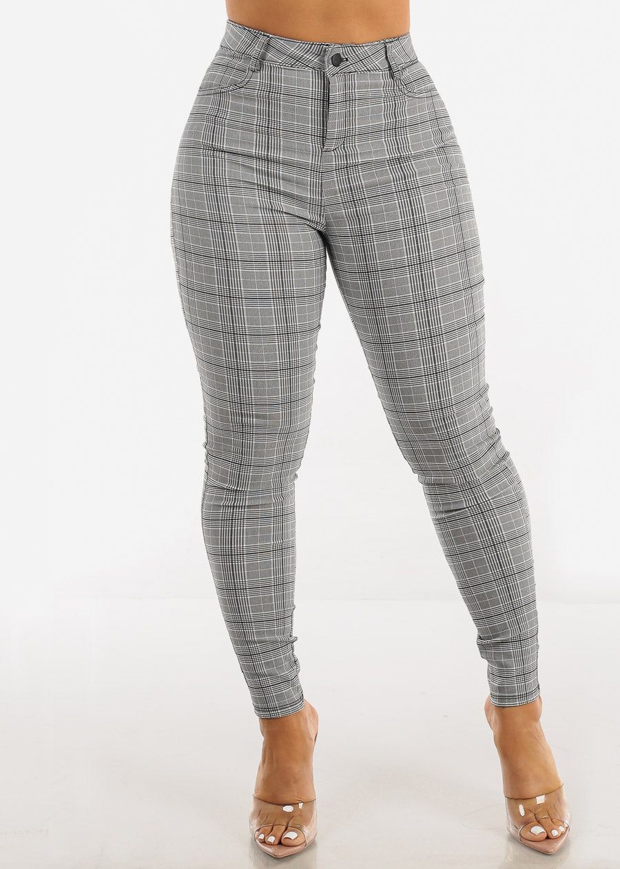 High Waisted Grey Checkered Skinny Pants sold by Moda