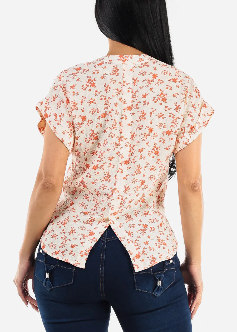 Floral Short Sleeve Button Up Woven Top Ivory sold by Moda product image thumbnail 4