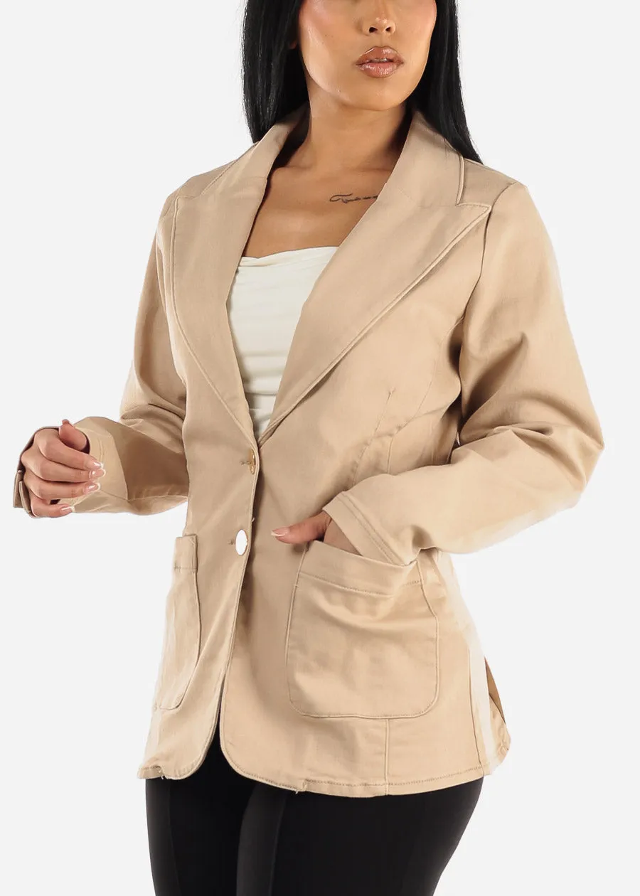 Long Sleeve Taupe Denim Blazer w Pockets sold by Moda product image thumbnail 3