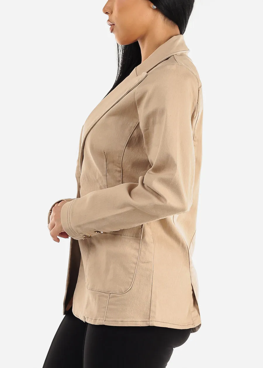 Long Sleeve Taupe Denim Blazer w Pockets sold by Moda product image thumbnail 4