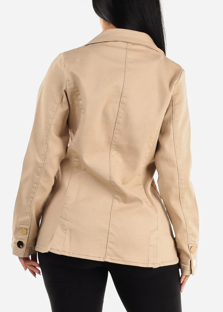 Long Sleeve Taupe Denim Blazer w Pockets sold by Moda product image thumbnail 5
