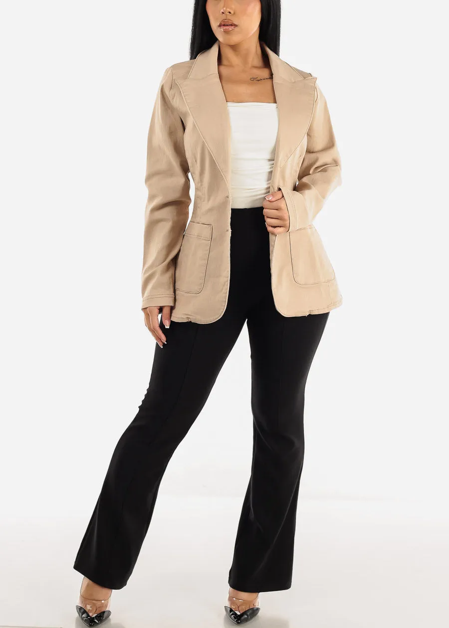 Long Sleeve Taupe Denim Blazer w Pockets sold by Moda product image thumbnail 2