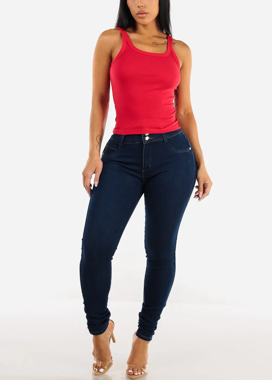 Sleeveless Scoop Neck Ribbed Tank Top Red sold by Moda product image thumbnail 2