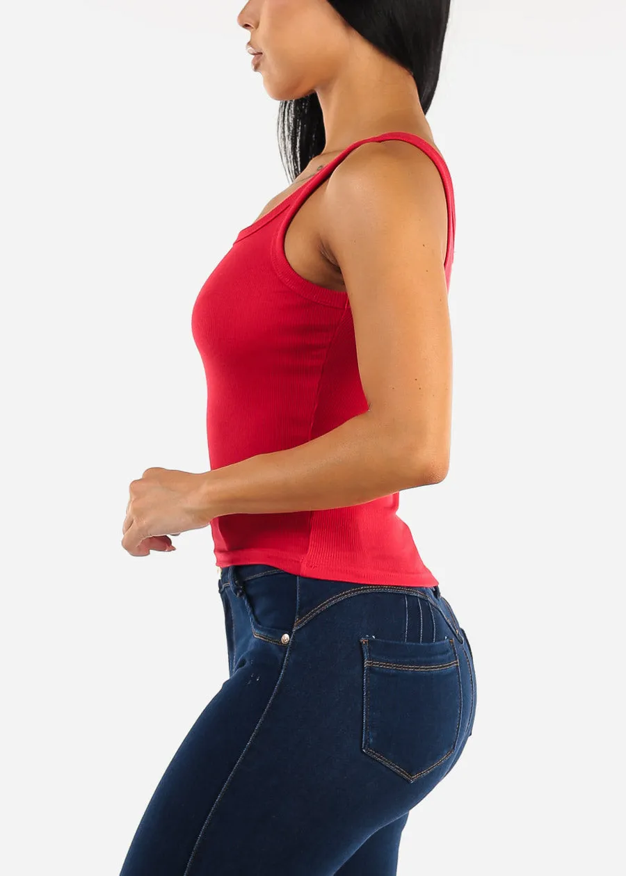 Sleeveless Scoop Neck Ribbed Tank Top Red sold by Moda product image thumbnail 3