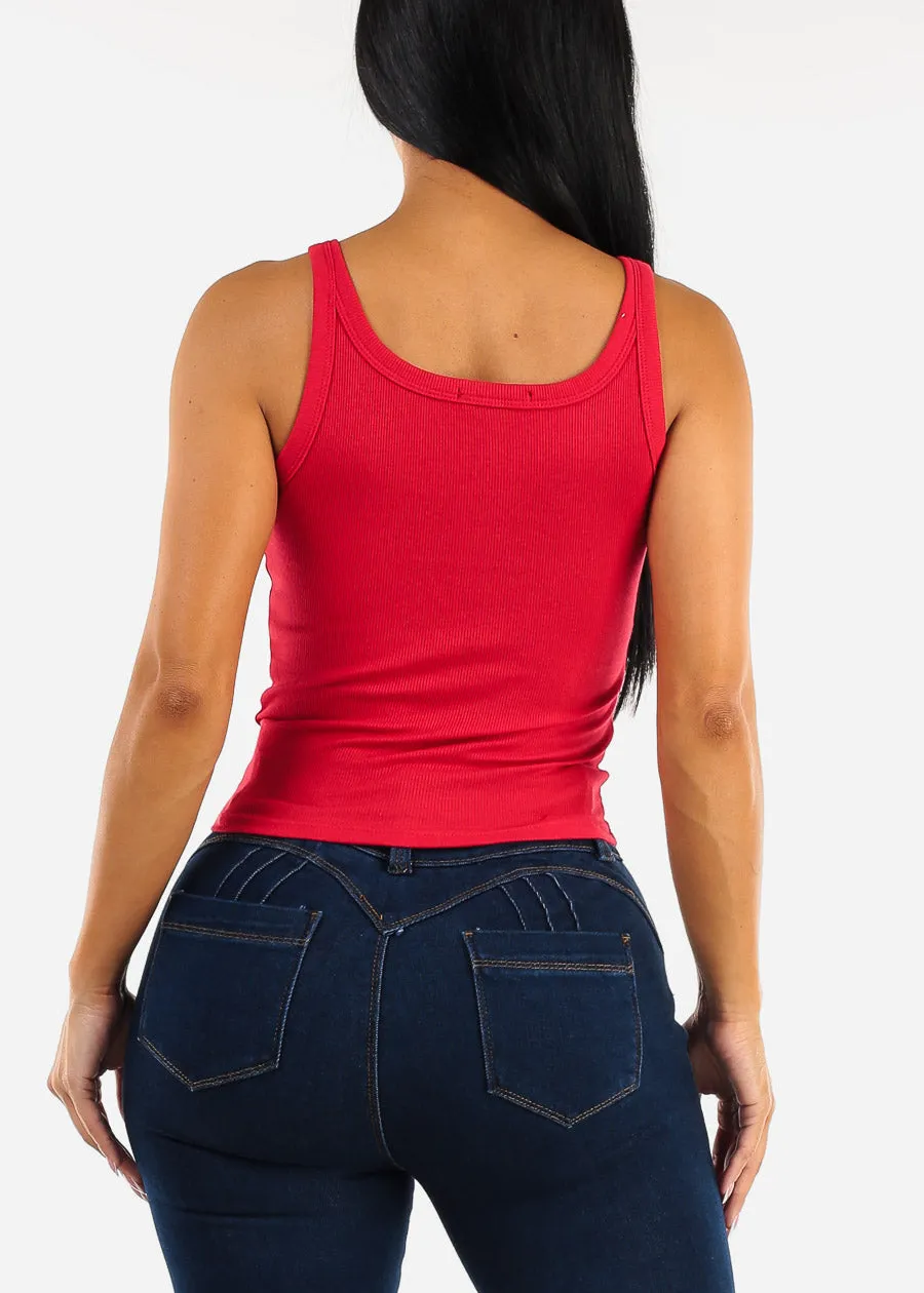 Sleeveless Scoop Neck Ribbed Tank Top Red sold by Moda product image thumbnail 4