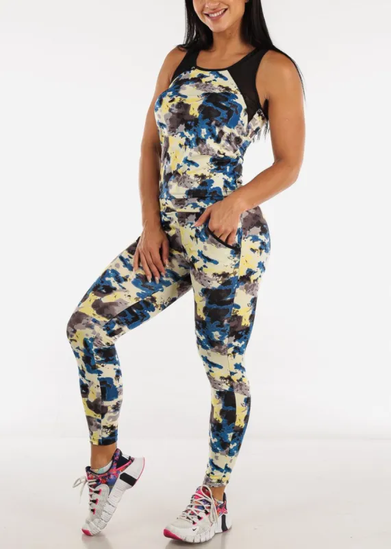 Activewear Printed Sleeveless Tank Top & Leggings Yellow (2 PCE SET) sold by Moda