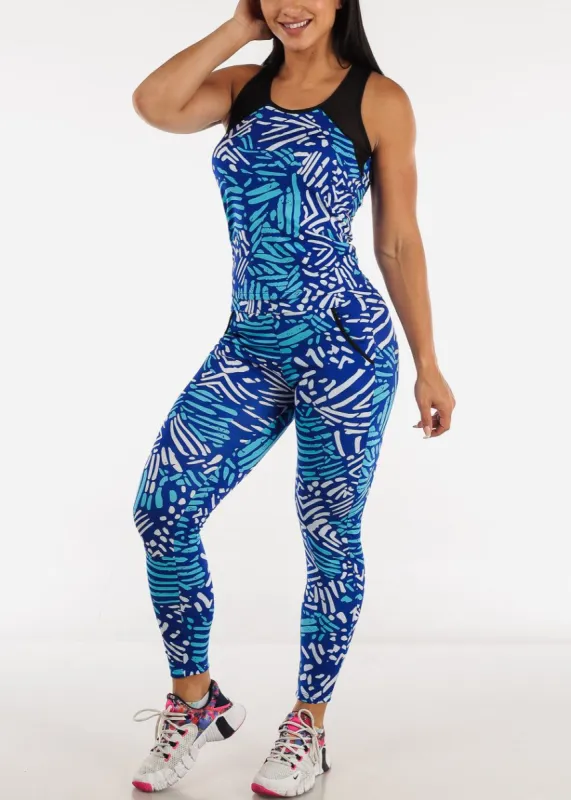 Activewear Printed Sleeveless Tank Top & Leggings Blue (2 PCE SET) sold by Moda