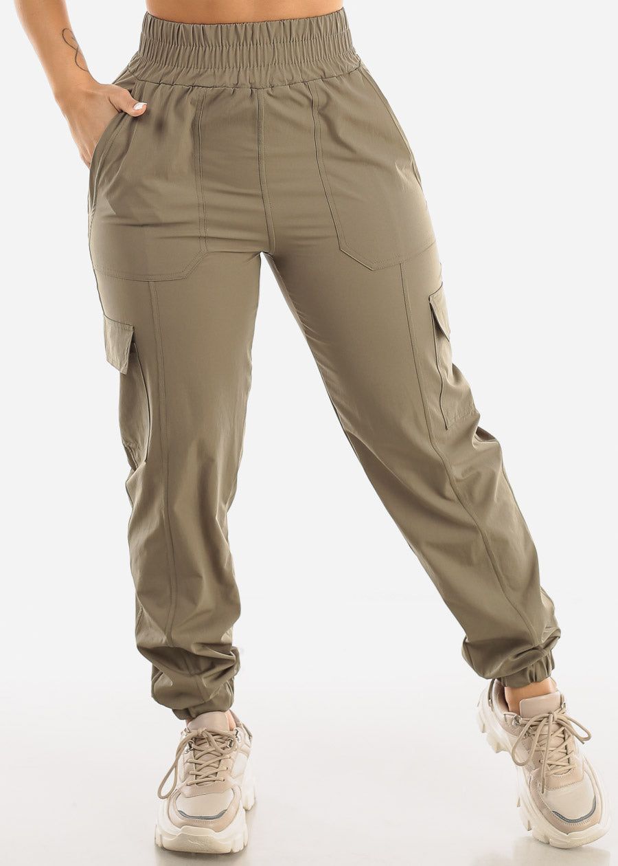 Thick Waist Olive Cargo Jogger Pants sold by Moda
