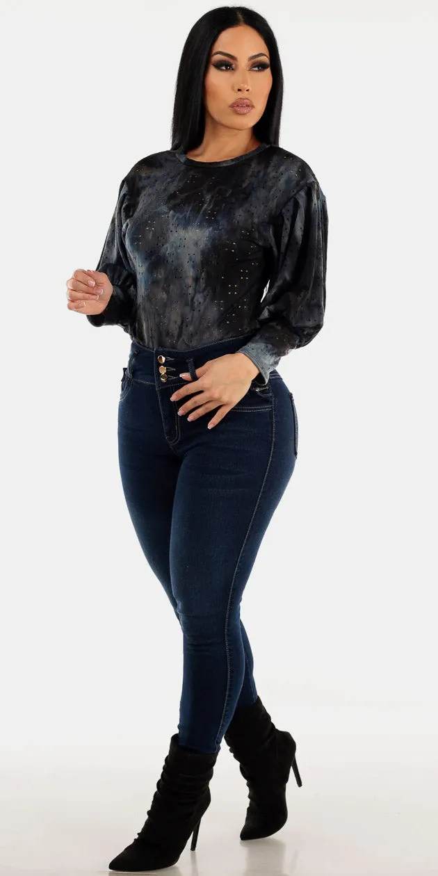 Dark Wash Skinnies Bodysuit Look sold by Moda