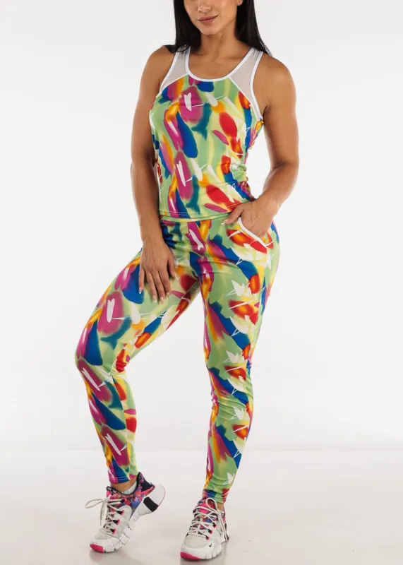 Activewear Sleeveless Tank Top & Leggings Green Multicolor (2 PCE SET) sold by Moda