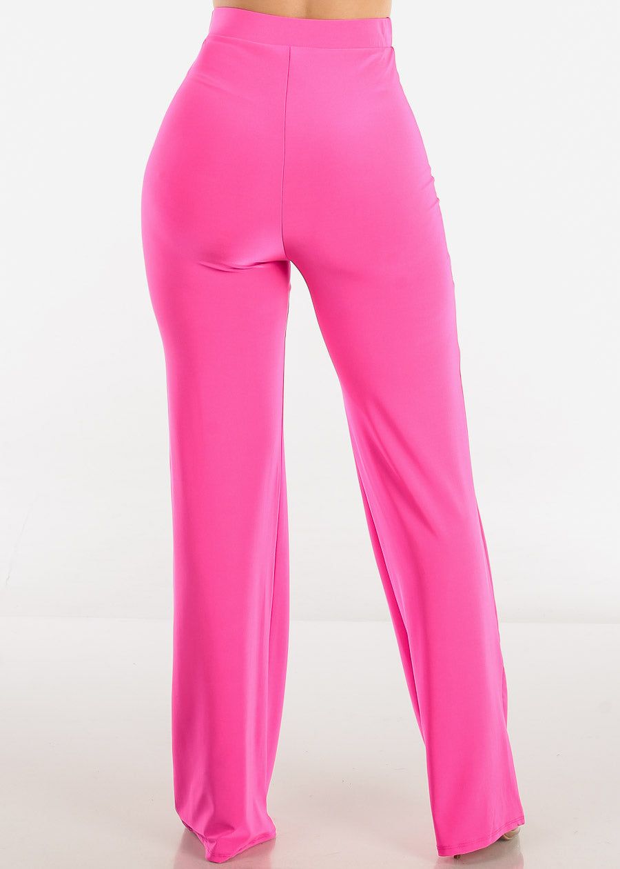 High Waisted Wide Leg Straight Dress Pants Fuschia sold by Moda product image thumbnail 4