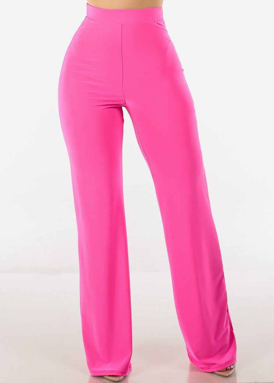 High Waisted Wide Leg Straight Dress Pants Fuschia sold by Moda product image thumbnail 2