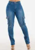 Butt Lift High Waist Straight Cargo Jeans Med Blue sold by Moda