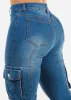 Butt Lift High Waist Straight Cargo Jeans Med Blue sold by Moda