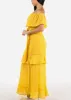 Off Shoulder Side Slit Maxi Dress Mustard sold by Moda