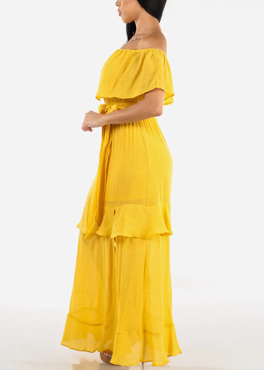 Off Shoulder Side Slit Maxi Dress Mustard sold by Moda product image thumbnail 5
