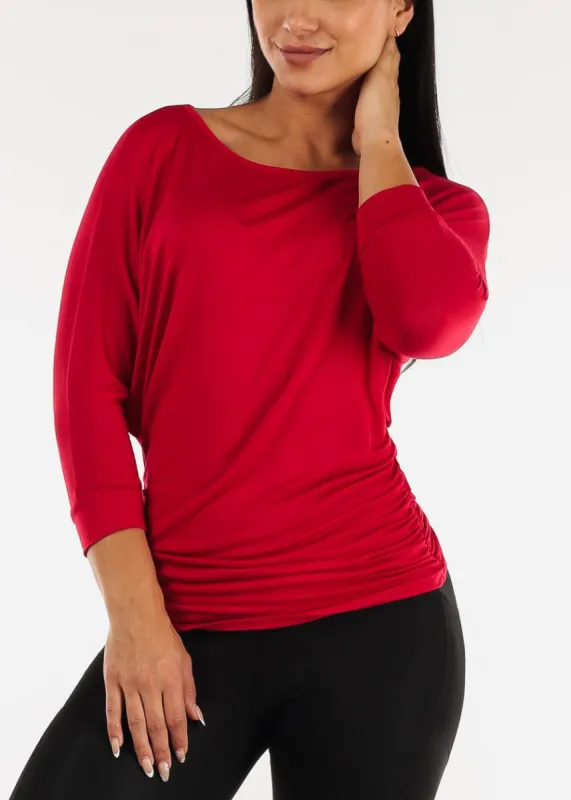 Dolman Sleeve Ruched Sides Red Tunic Top sold by Moda