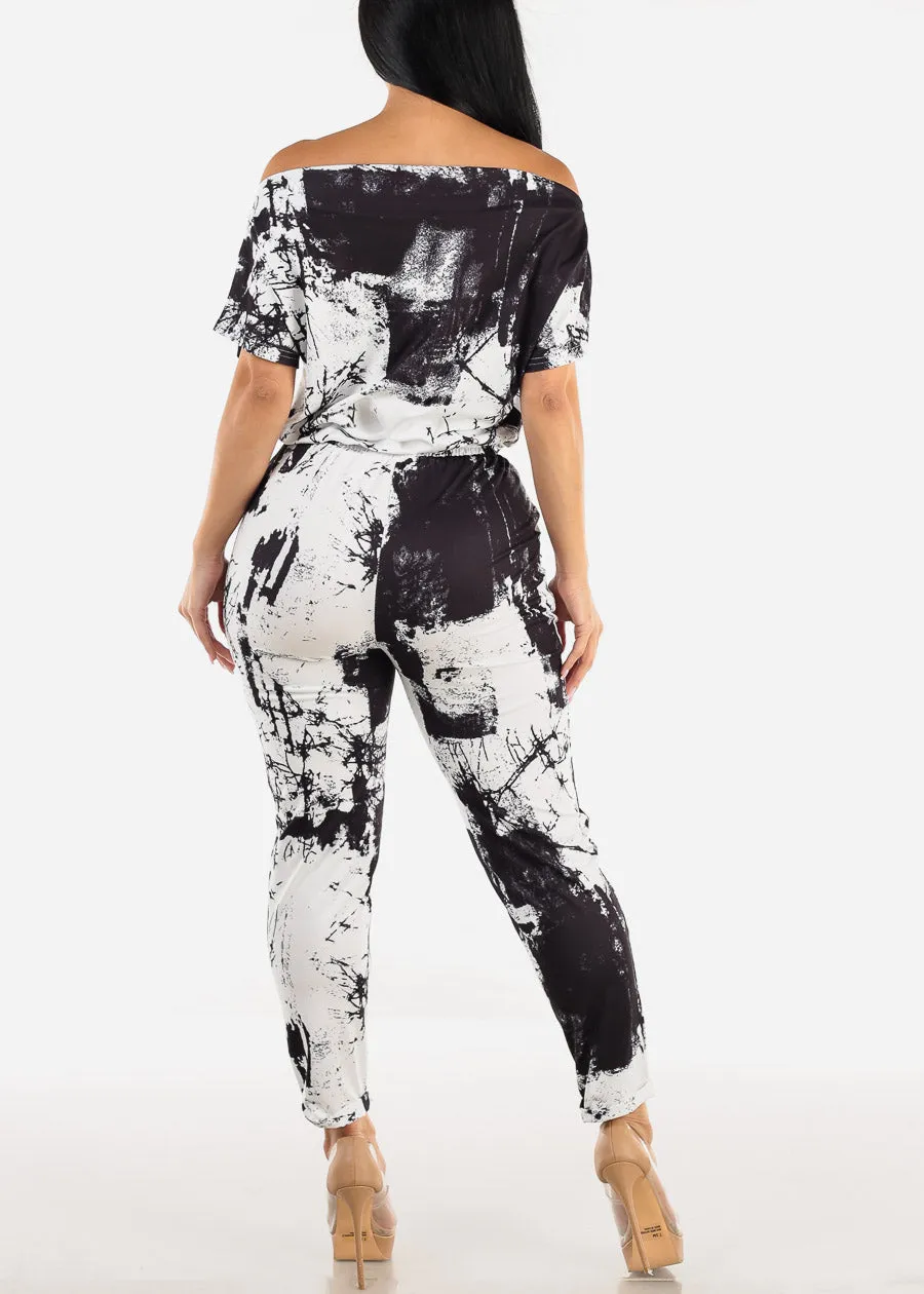 Off Shoulder Printed Skinny Jumpsuit B&W sold by Moda product image thumbnail 3