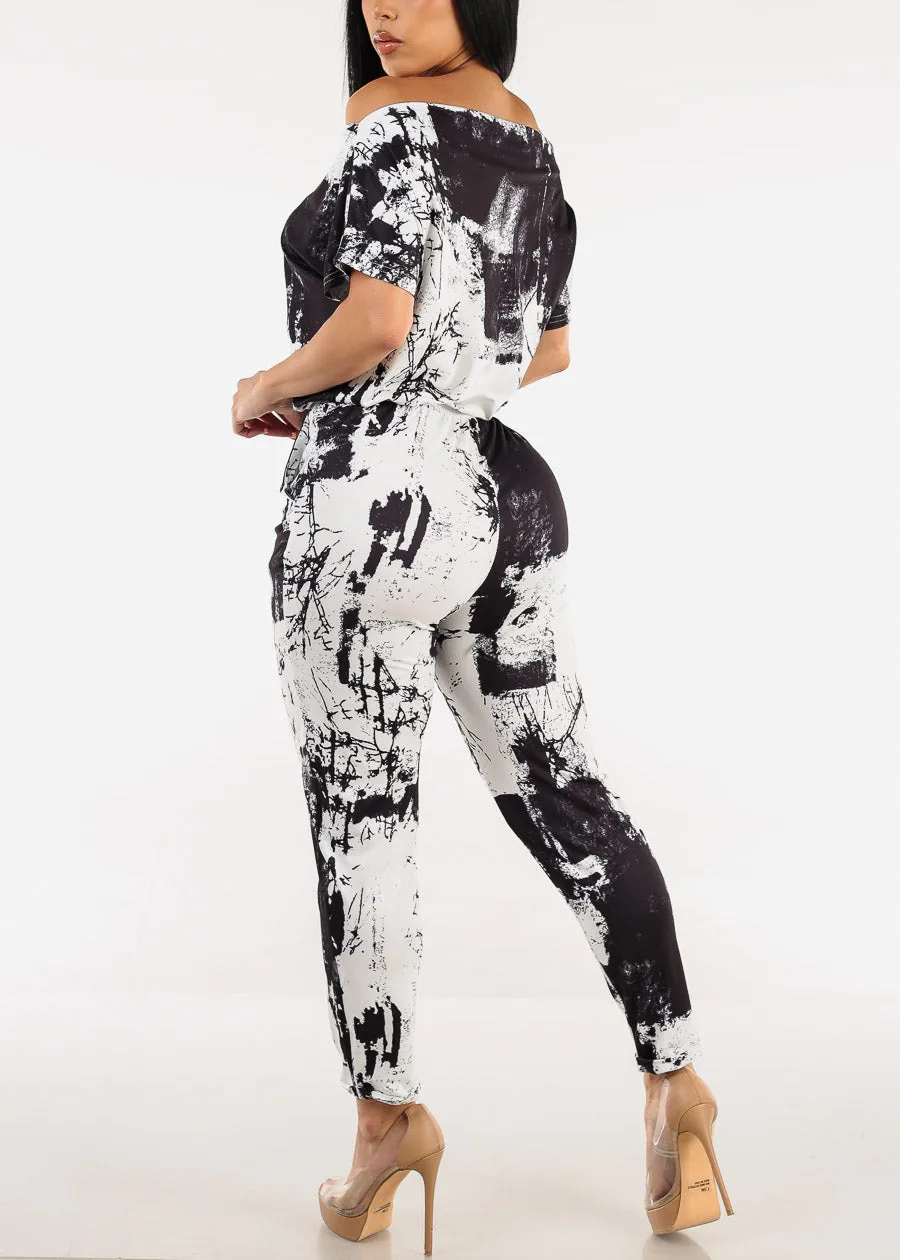 Off Shoulder Printed Skinny Jumpsuit B&W sold by Moda product image thumbnail 4