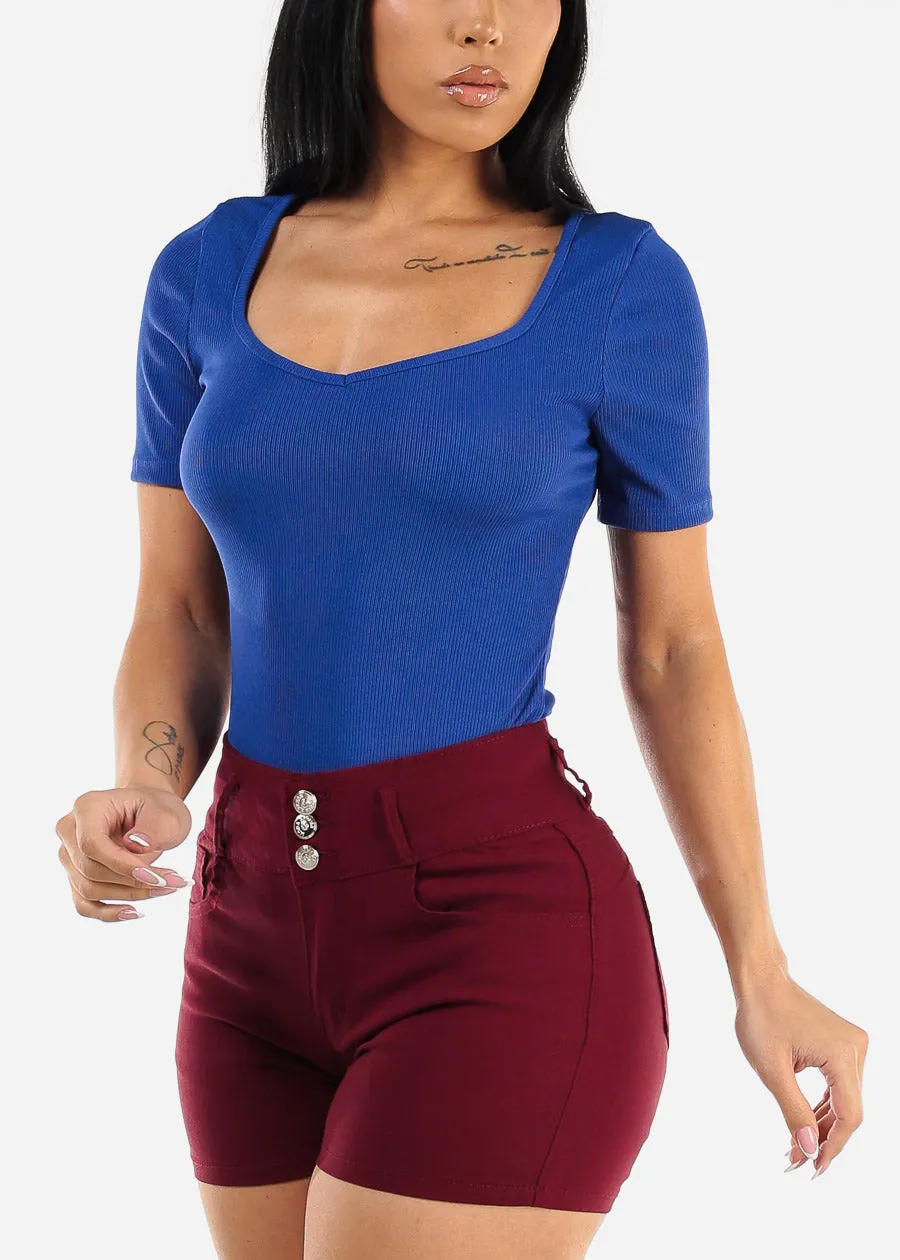 Vneck Short Sleeve Top Royal Blue sold by Moda