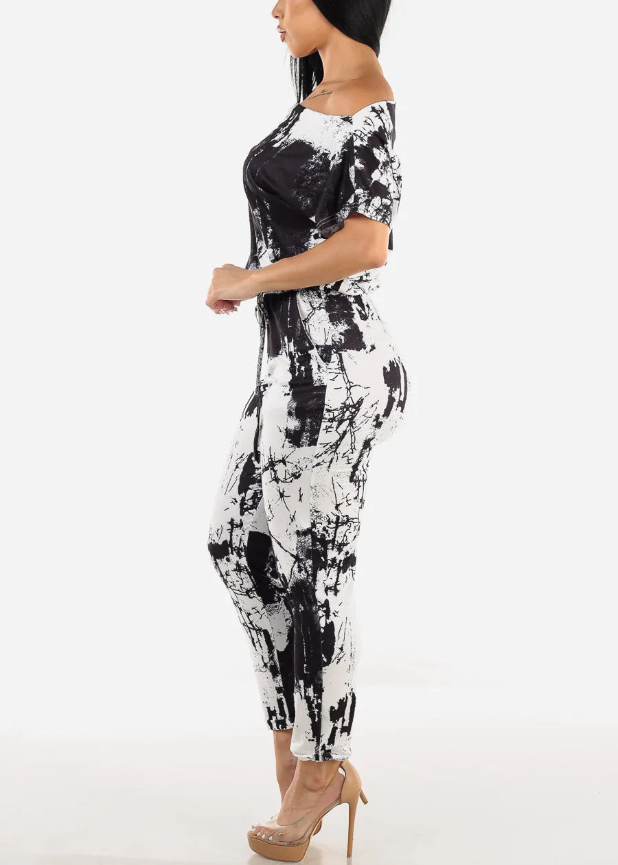 Off Shoulder Printed Skinny Jumpsuit B&W sold by Moda product image thumbnail 2