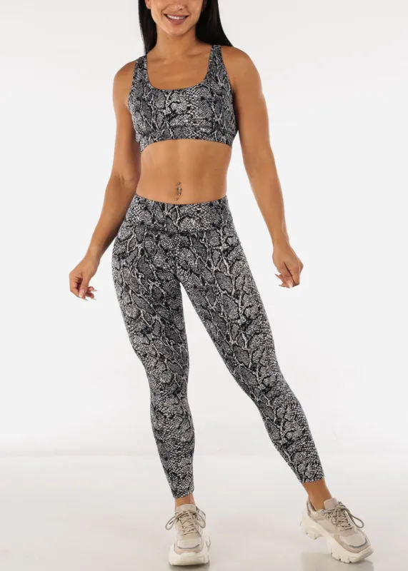 Black Snake Print Sports Bra & High Rise Leggings (2 PCE SET) sold by Moda