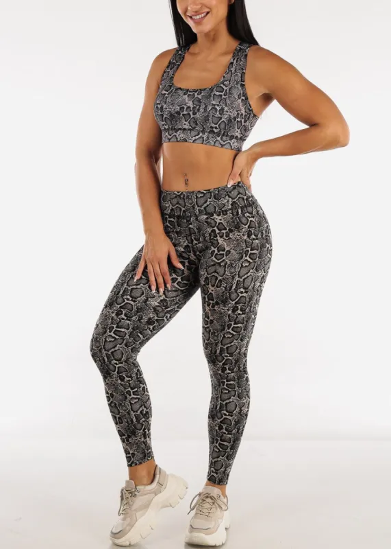 Scoop Neck Sports Bra & High Waisted Leggings Snake Print (2 PCE SET) sold by Moda