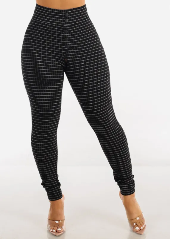 High Waisted Black Grid Knit Skinny Pants sold by Moda