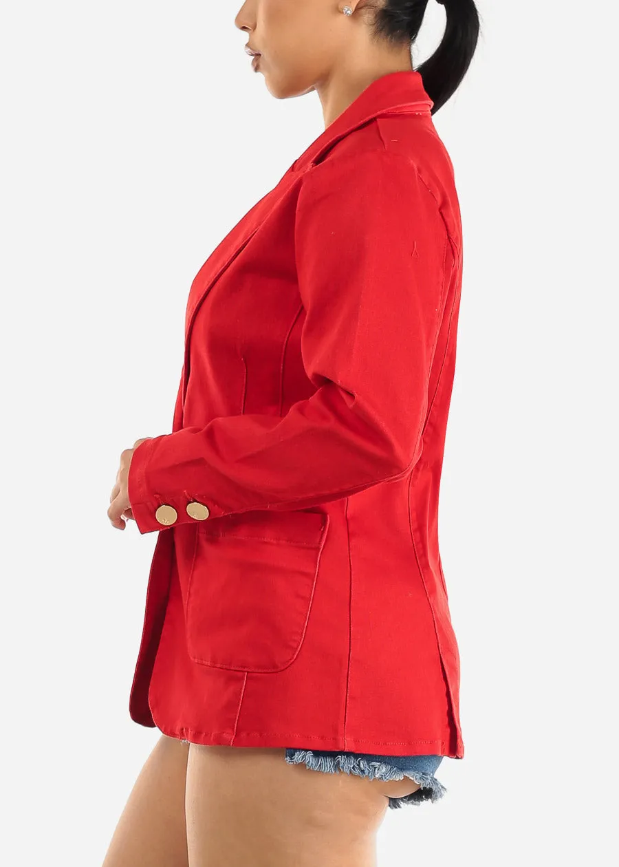 Long Sleeve Red Denim Blazer w Pockets sold by Moda product image thumbnail 5