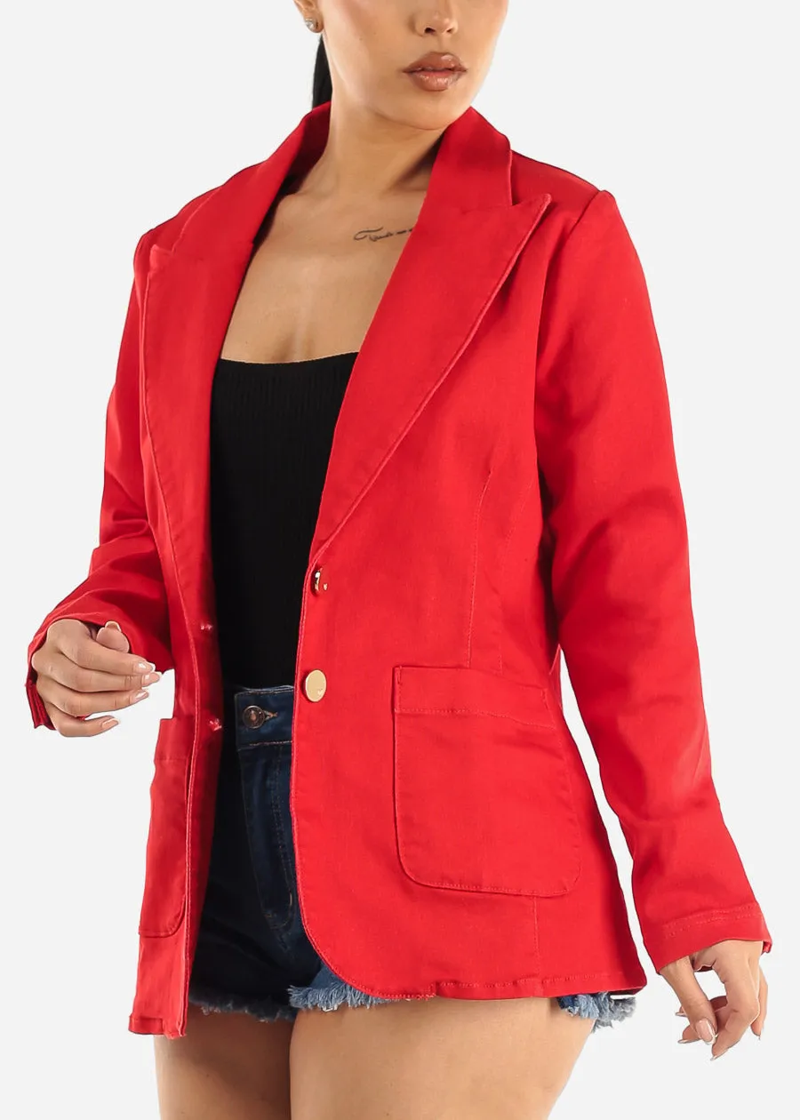Long Sleeve Red Denim Blazer w Pockets sold by Moda product image thumbnail 3