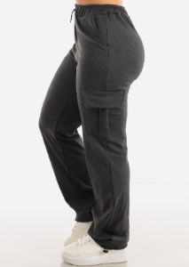 High Waisted Bungee Cargo Pants Charcoal sold by Moda