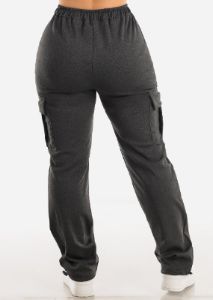 High Waisted Bungee Cargo Pants Charcoal sold by Moda