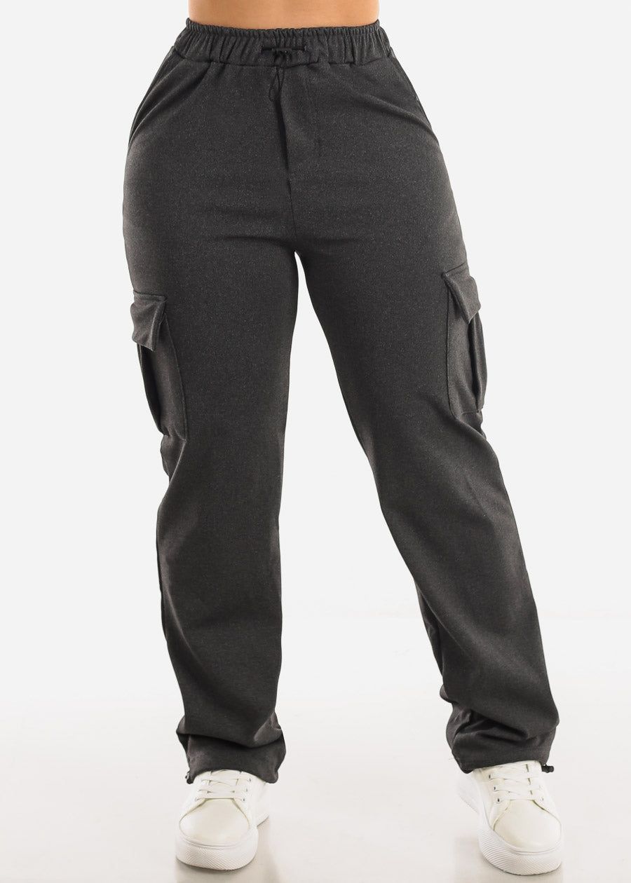 High Waisted Bungee Cargo Pants Charcoal sold by Moda