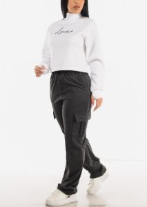 High Waisted Bungee Cargo Pants Charcoal sold by Moda