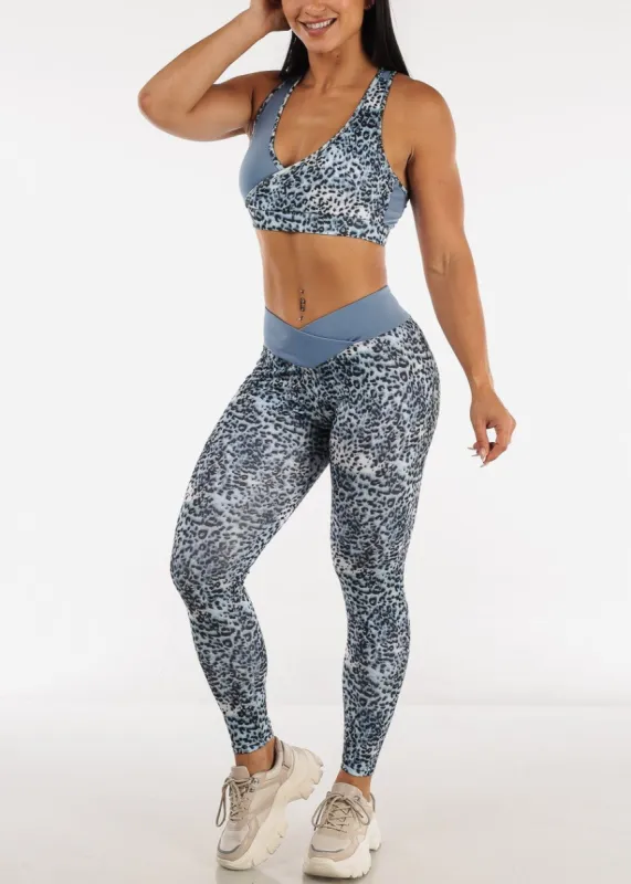 Racerback Sports Bra & Mid Rise Leggings Leopard Print (2 PCE SET) sold by Moda