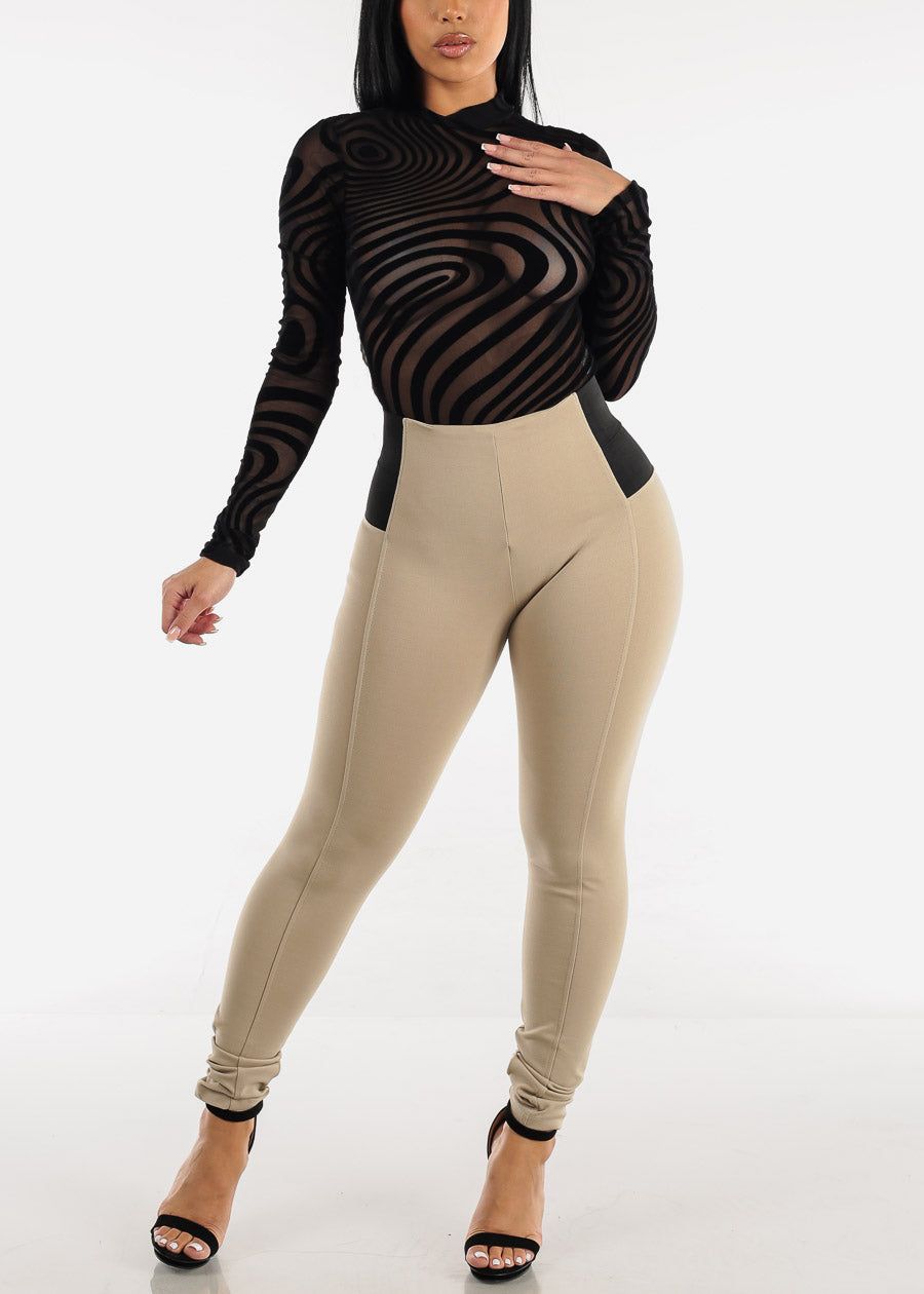 Black Long Sleeve Velvet Burnout Mesh Bodysuit sold by Moda product image thumbnail 5