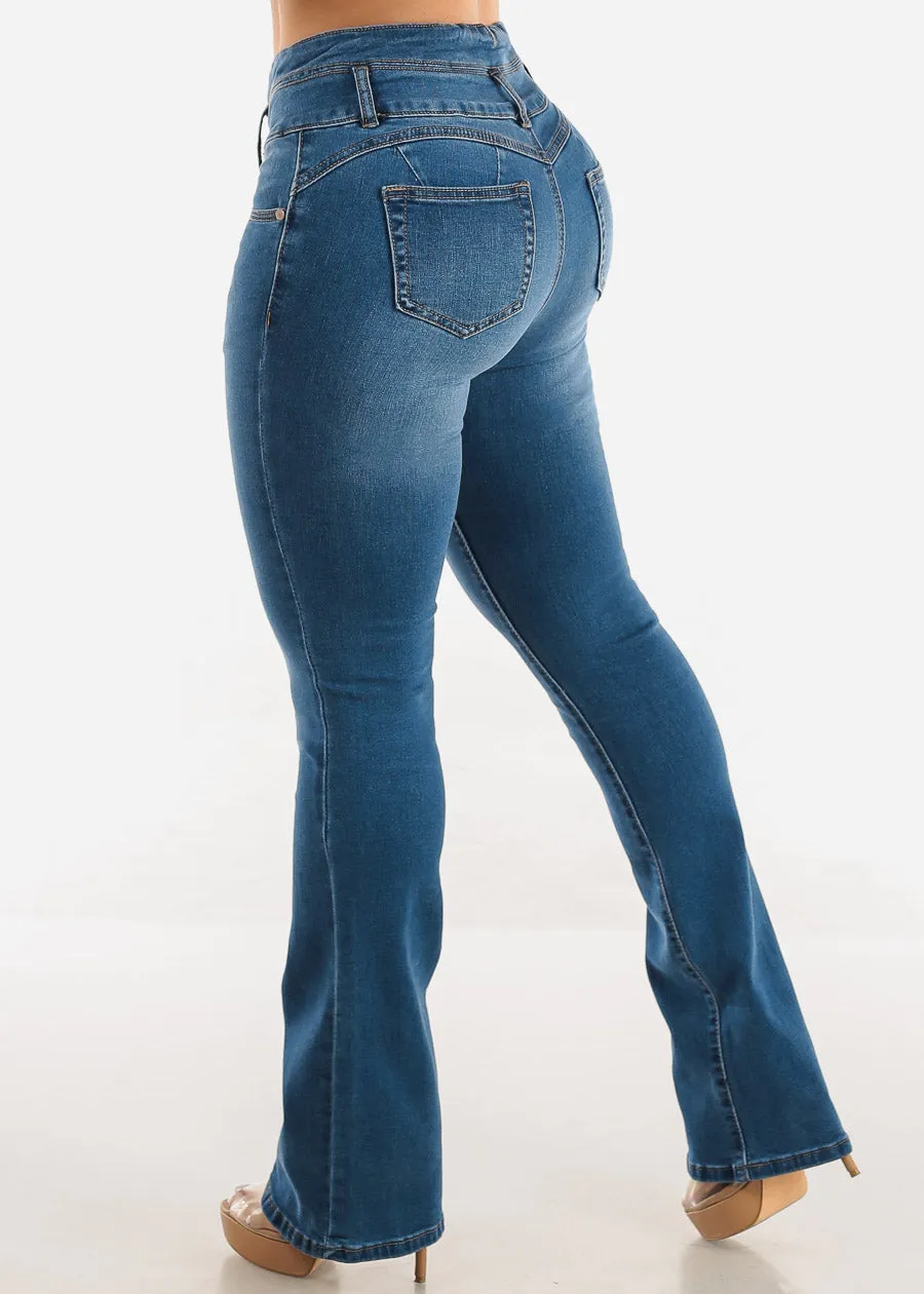High Waisted Butt Lifting Bootcut Jeans Med Blue sold by Moda
