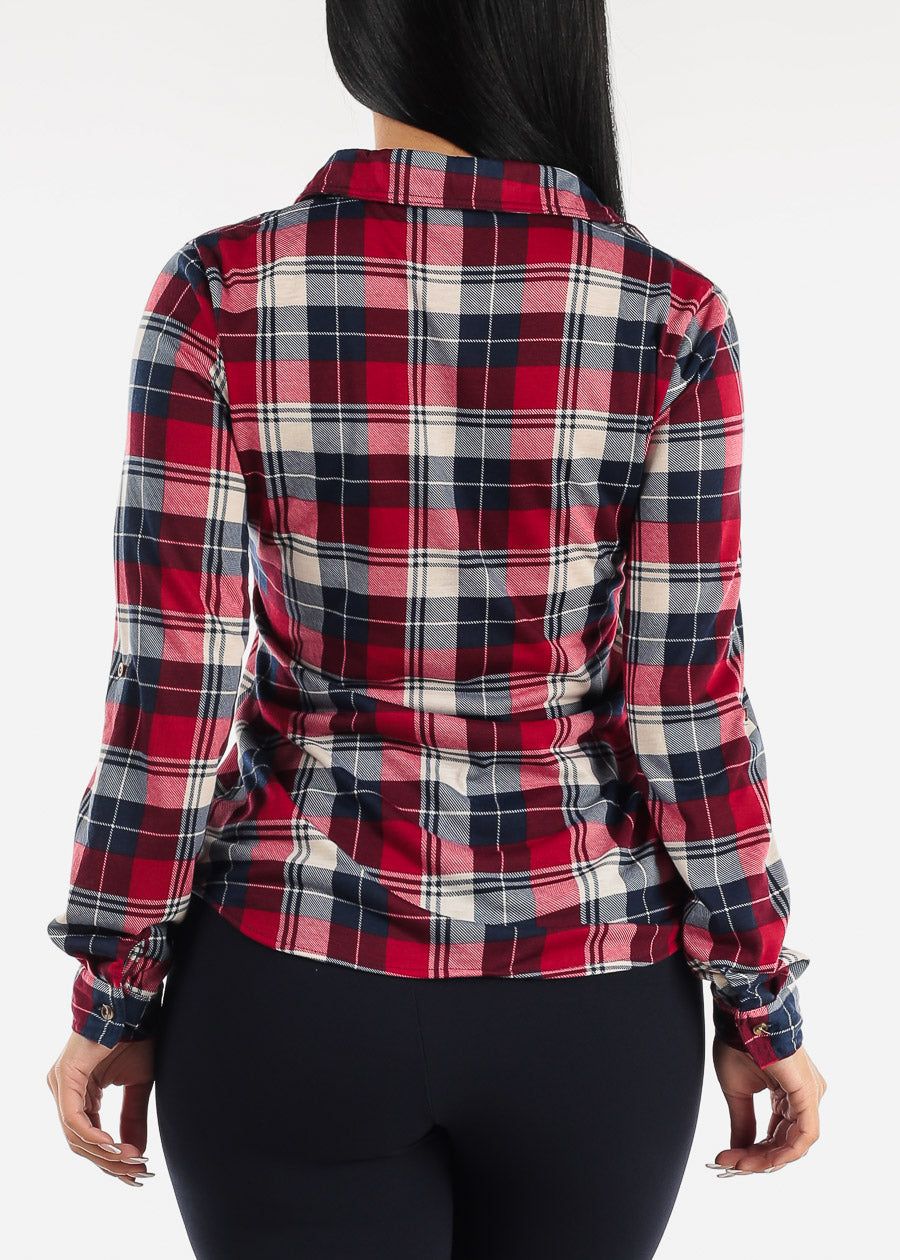 Long Sleeve Button Up Plaid Shirt Navy & Red sold by Moda product image thumbnail 5