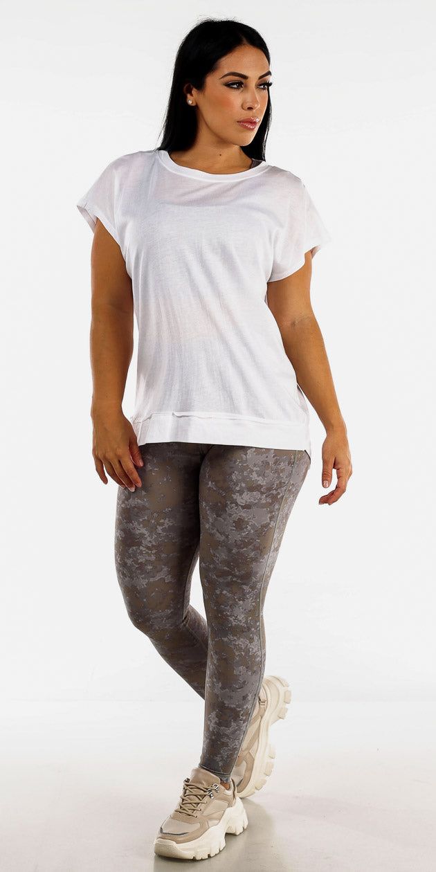 High Rise Printed Active Leggings Printed Racerback Sports Bra and White Cut Out Athleisure Top sold by Moda product image thumbnail 4