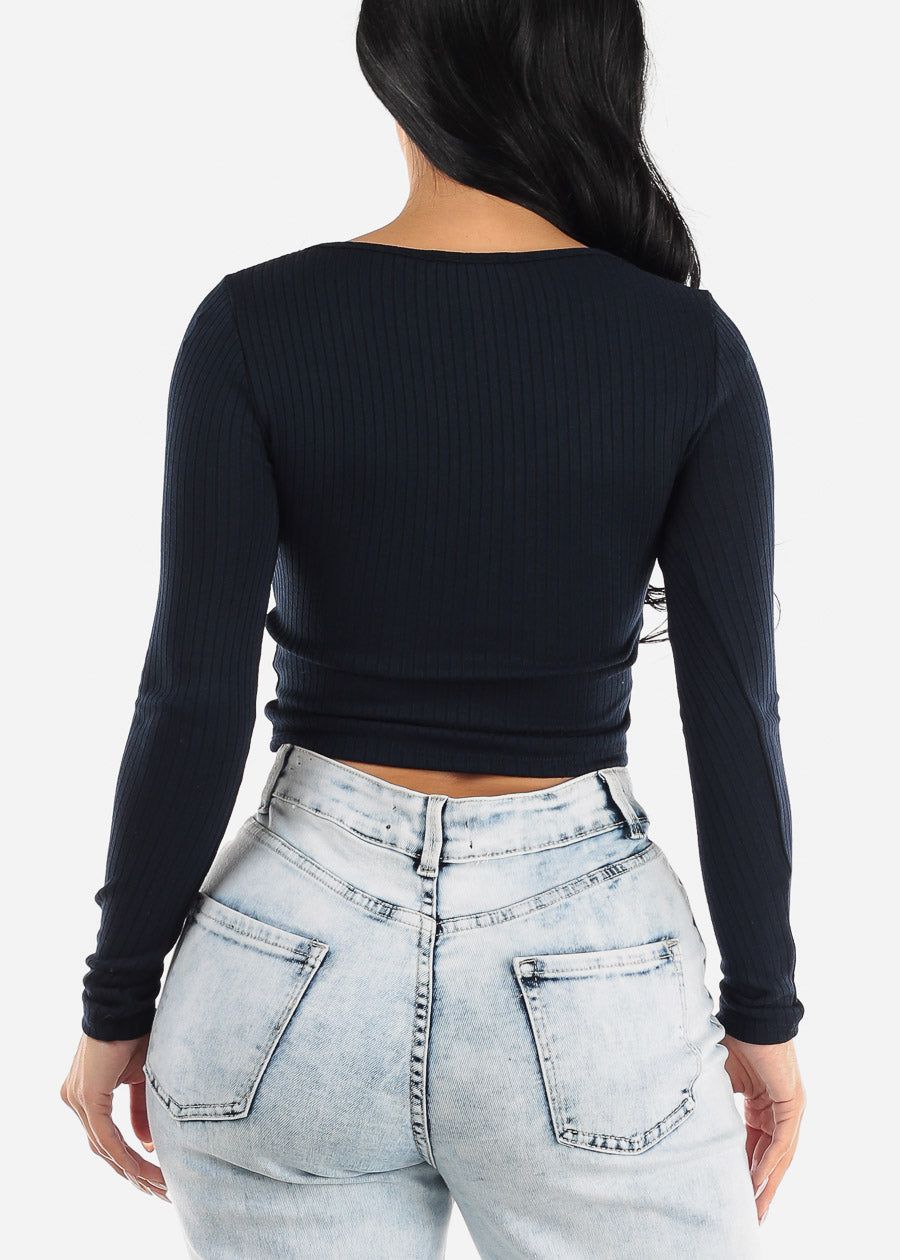 Ribbed Knit Long Sleeve Top Navy sold by Moda product image thumbnail 4